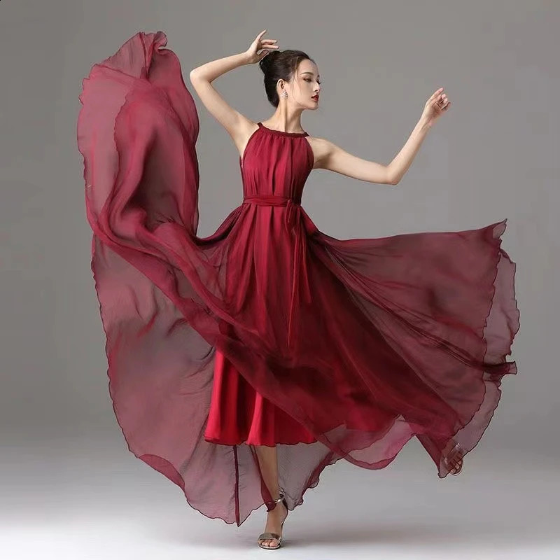 Summer Chiffon Extra Long Large Swing Dress Women Solid Chiffon Beach Dress Summer Bohemian Maxi Dress Ladies Party Vestidos 260625BJ