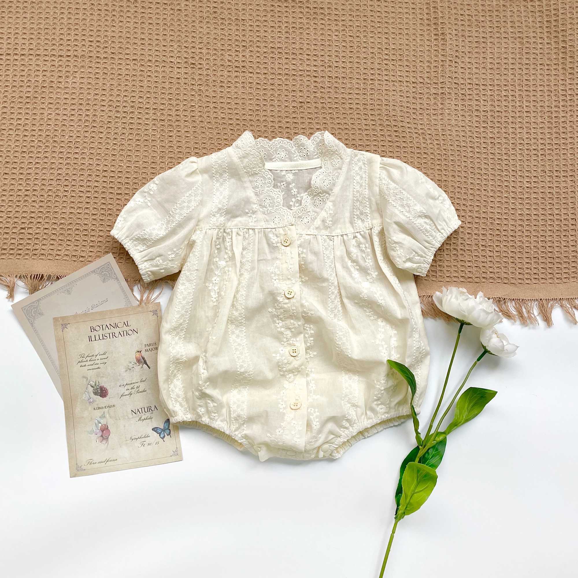 FLM Summer Baby Romper Short Sleeves Princess Lace Collar Solid Color Baby Bodysuit Thin 0-2 Years Old Y260625AKFH