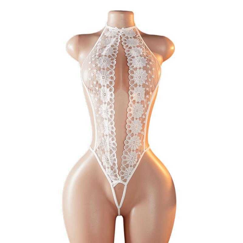 Sexy White Crotchless Lingerie Erotic Lace Outfit Babydoll Deep V Underwear Crotchless Women Exotic Bodysuit Pajamas Costumes D260625
