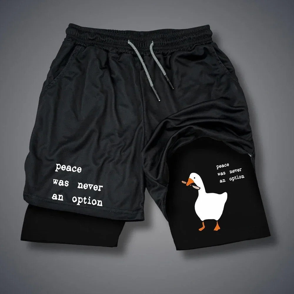 Cartoon Duck Print Mens Shorts Summer Double Layer Letter Print Shorts Quick Drying Pants Fitness Tracksuit Beach Short Pants 260625