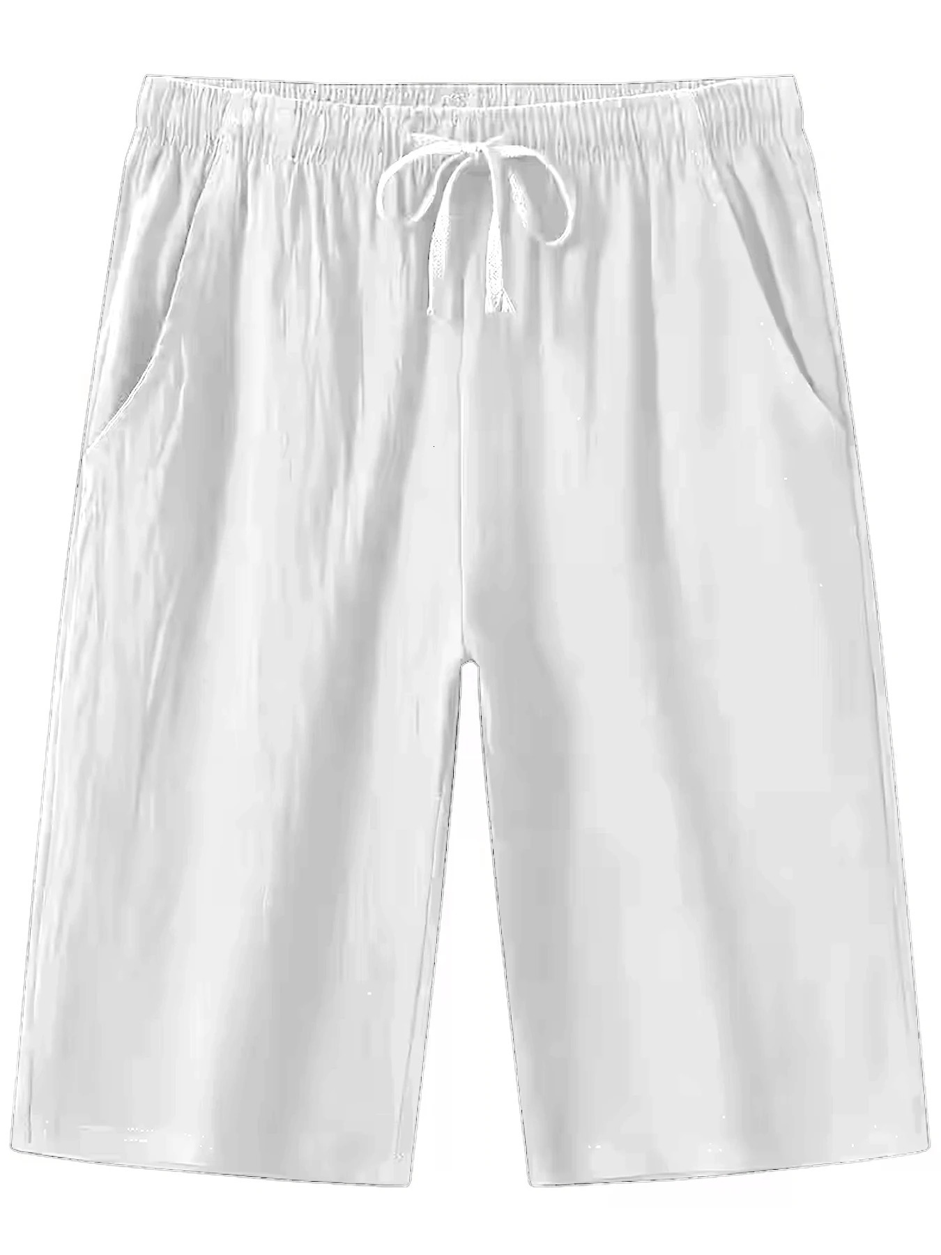Men White Linen Shorts Summer Casual Elastic Waist Drawstring Loose Beach Breathable Comfortable Pockets Mens Fashion 202 260624