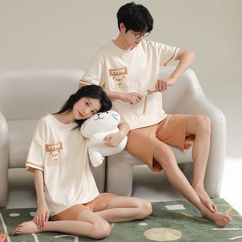 Set Couples Pajamas 2023 Summer Cartoon Men Pijamas Nightwear Women Casual Pyjama Kawaii Youth Bear Sleepwear Homewear Fashion M260625