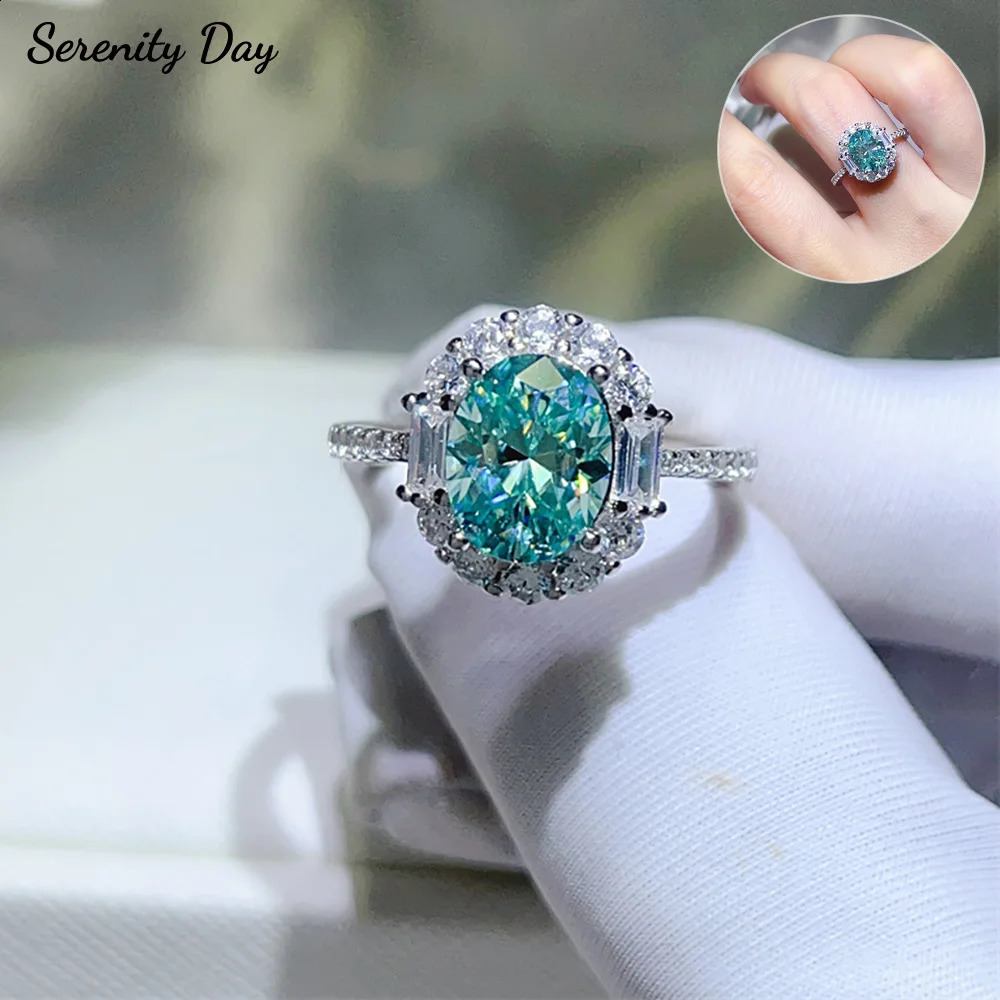 Serenity 1ct 2ct Paraiba Green Rings for Women 100 S925 Sterling Silver Bands Plated 18K Diamond Rings Fine Jewelry 260624