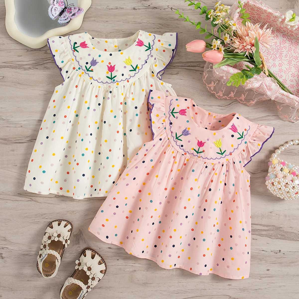 Baby Girl Dress Summer Colorful Polka Dot Flower Embroidery Girls Princess Dress Cute Girls Beach Dresses Y260625TEJO