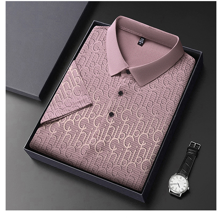 Summer New Ice Silk Short-Sleeve Polo Shirt, Fashionable Men's Top, Thin Printed Half-Sleeve T-Shirt For Men
