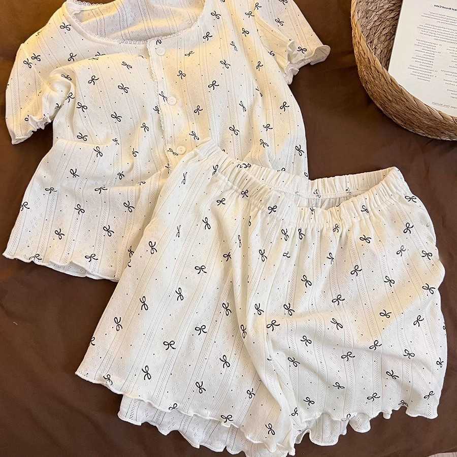 Shorts Short-Sleeve and Sweet Pajamas with Chest Pads and Bow New Summer Homewear Set Thin and Breathable Womens Clothin M260625