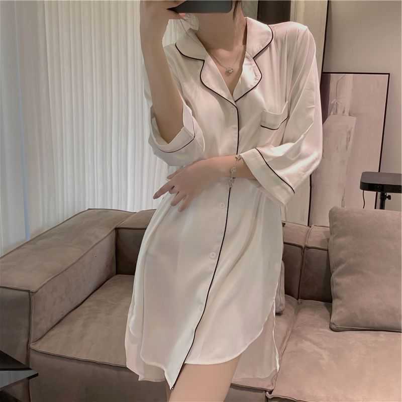Summer Ice Silk Womens Nightgown Pajamas Womens Sleep Shirt Nightdress Homewear Spring and Autumn Dress Thin Summer Clothes M260625