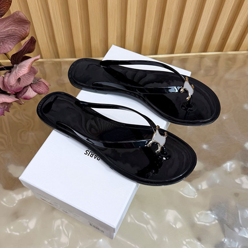 Womens Jelly Bay Sandal In Eco Certified Pvc Luxury Gold Metal Buckle Flat Thong Slippers Designer Ladies Summer Flat Flip Flops Size 35 41