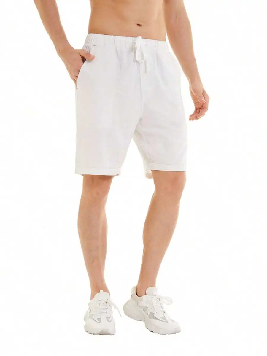 Mens Summer Casual Linen Shorts With Drawstring Waist And Pockets 260624