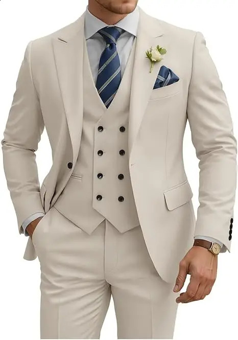 Mens Suit 3 Piece Slim Fit Suits for Men Double Breasted Suit Wedding Prom Suits Formal Business Dinner 260624BJ