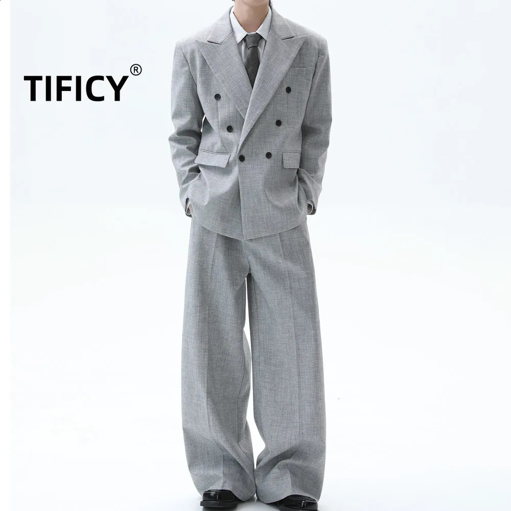 Suit Set Vintage V-neck Blazers Set Mens Classic Texture Suit Jacket Loose Fitting Trousers Casual Pants High-end Autumn 260624BJ