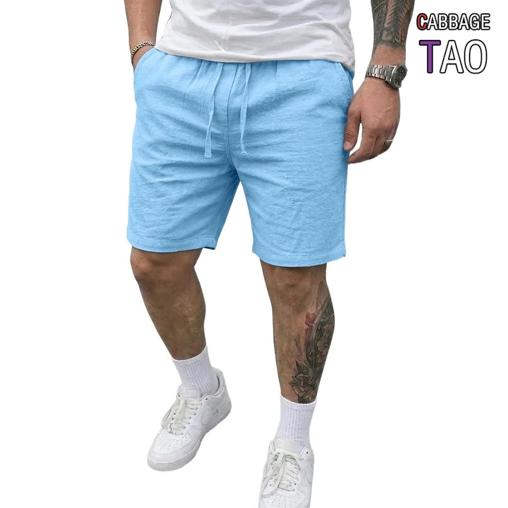 Mens Summer Linen Shorts Elastic Drawstring Waist Hawaiian Style Baggy Lightweight Casual Bottoms for Beach Outdoor 260624