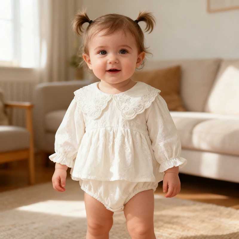 2026 New Spring Toddler Baby Girl Lapel Romper Long Sleeved Cotton Infant Baby Jumpsuit 0-24M Children Embroidery Sweet Clothes Y260625TTQG