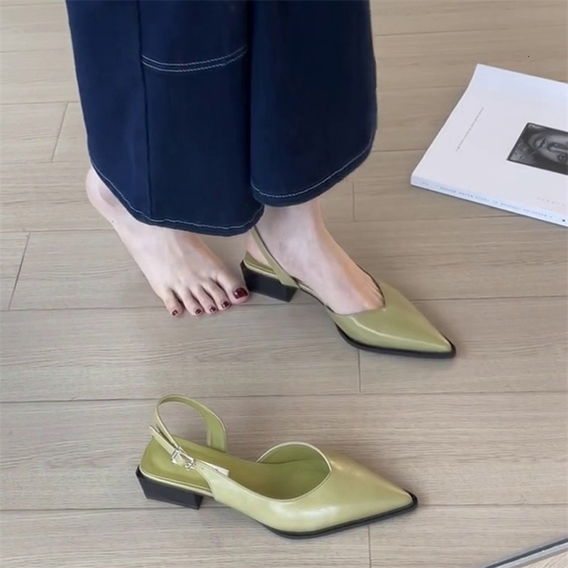 Summer Fashion Pointed Toe Women Sandals Shallow Low Heel Slingbacks Ladies Casual Dress Street Style Shoes 260624