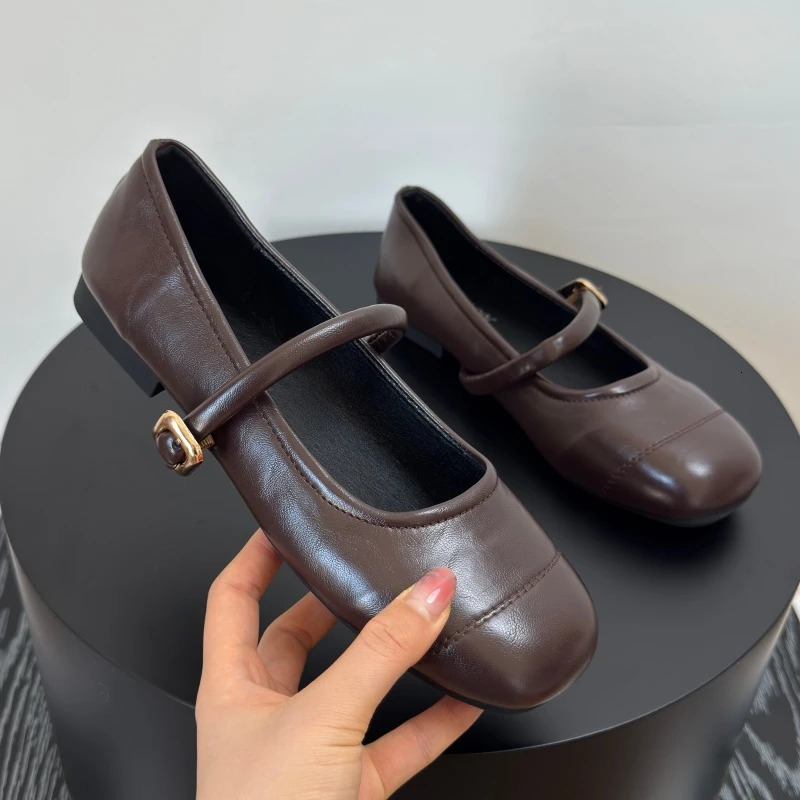 Spring Square Toe Women Ballet Flats Comfort Soft Sole Leather Single Shoes Ladies Eelgant Dress Grandma Shoes 260624