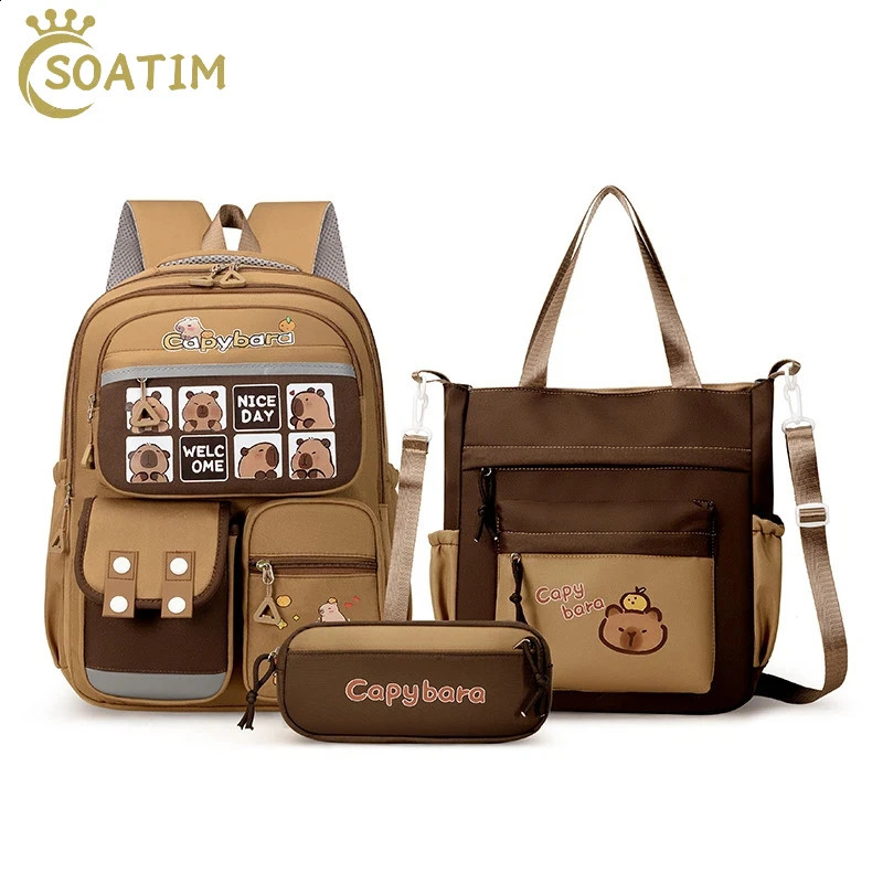 Kawaii Capybara School Backpack for Girls School Bags Set Casual Daypack Teens Girls Book Bag Children Schoolbag Travel Backpack 260625