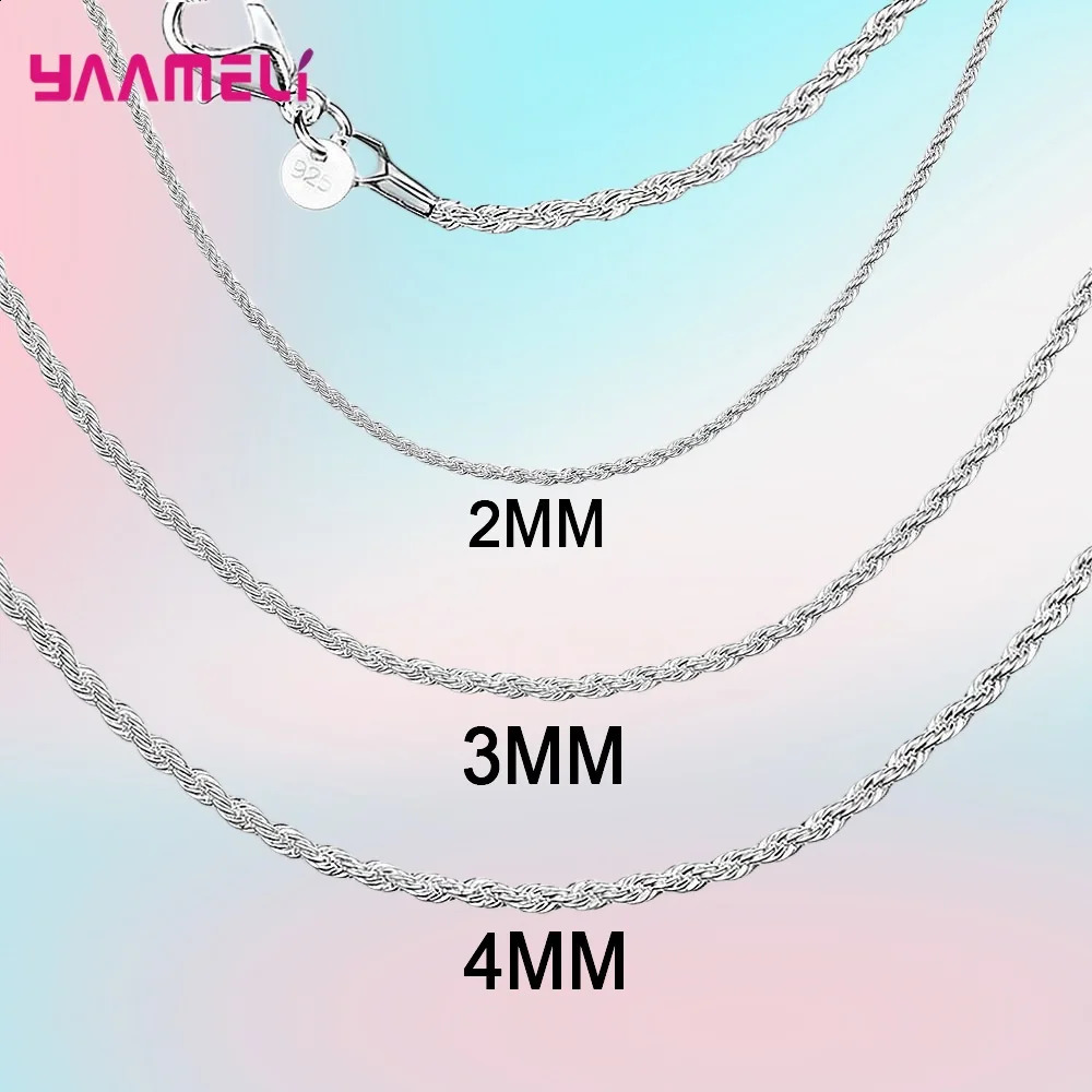 Top Sale Pure 925 Sterling Silver Necklace Jewelry Chain for Men Women 2MM 3MM 4MM Width Twisted Rope with Lobster Clasps 260623