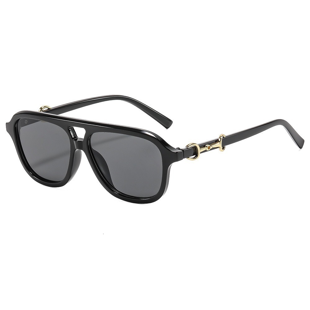 Luxury Brand Designer Sunglasses New Cross-Border Vintage-Style Classic Double-Bridge Square-Frame Sunglasses With A High-End, Fashionable, And Uv-P