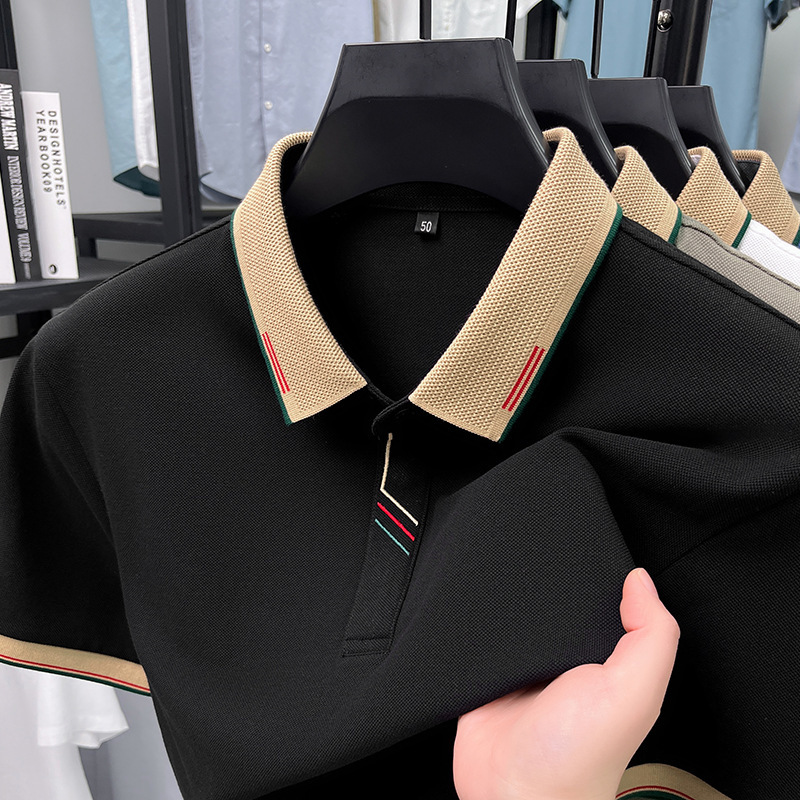 100% Pure Cotton Fashionable High-End Men's Short-Sleeve Polo Shirt, Summer New Trend Business Casual Top, Versatile