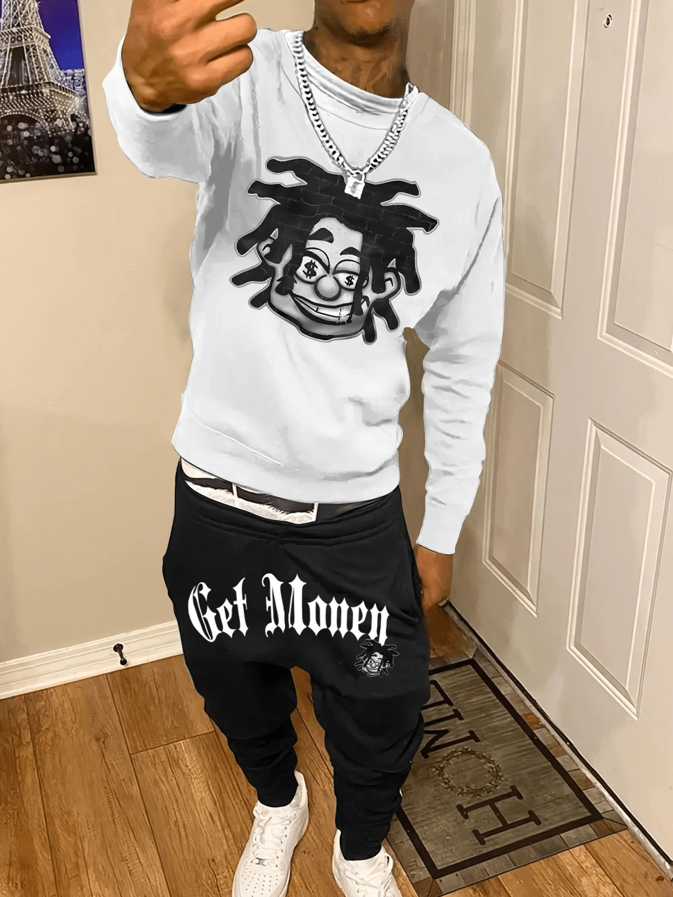 Autumn Trendy Sweatshirt Mens Loose Casual Fit With Explosive head Picture Printed Hundred Long Sleeve Set 260625