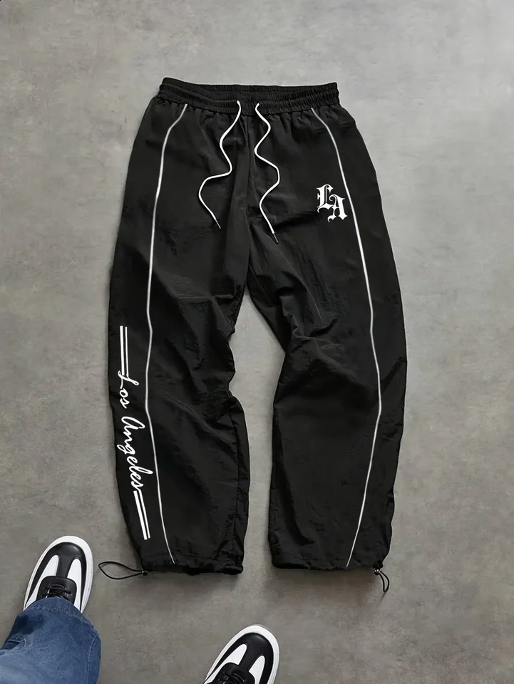 Mens Unique Print Woven Nylon Track Pants 4 Colors Spring Summer Streetwear Loose Cropped Quick Dry Breathable Joggers 260625