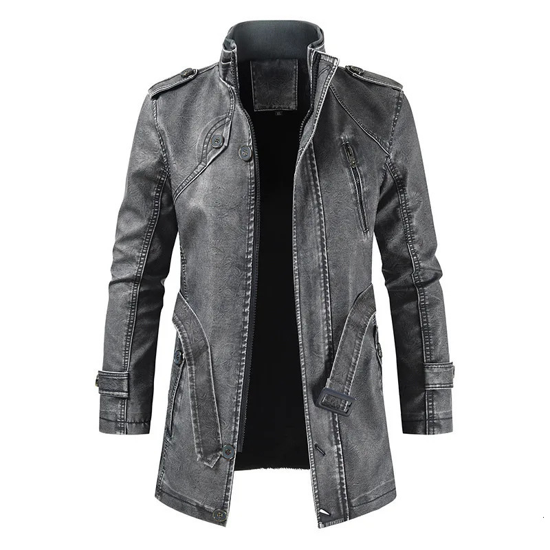 Mens Motorcycle Suit Long Leather Jacket Winter Slim Fit Men Casual Windproof PU Jacket Male Casual PU Leather Jacket Autumn 260624