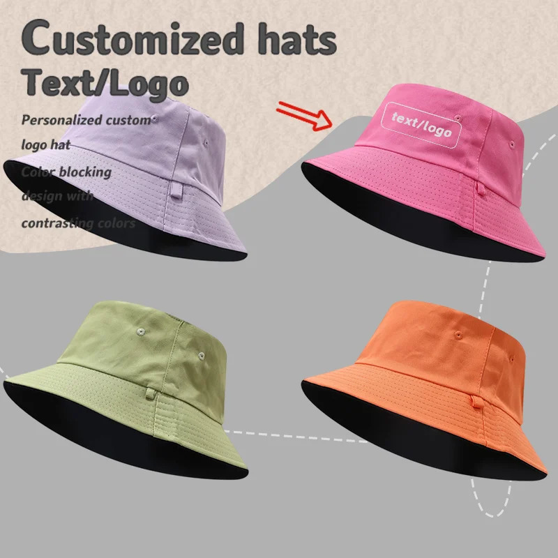 Custom Printed 62-64cm Big Head Bucket Hat Men and Women Double-sided Solid Color Sunshade Casual Panama Bob Hats 260624