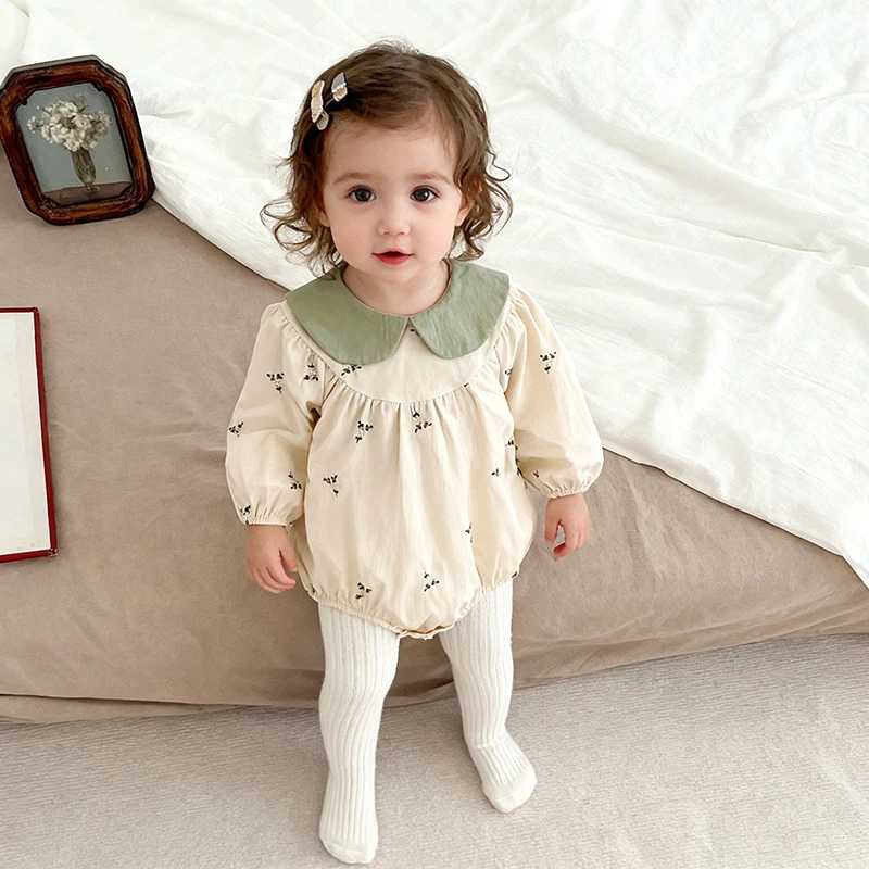2026 New Spring 0-24M Newborn Baby Girl Lapel Embroidery Jumpsuit Flower Long Sleeved Cotton Baby Girl Romper Children Clothes Y260625BRLA