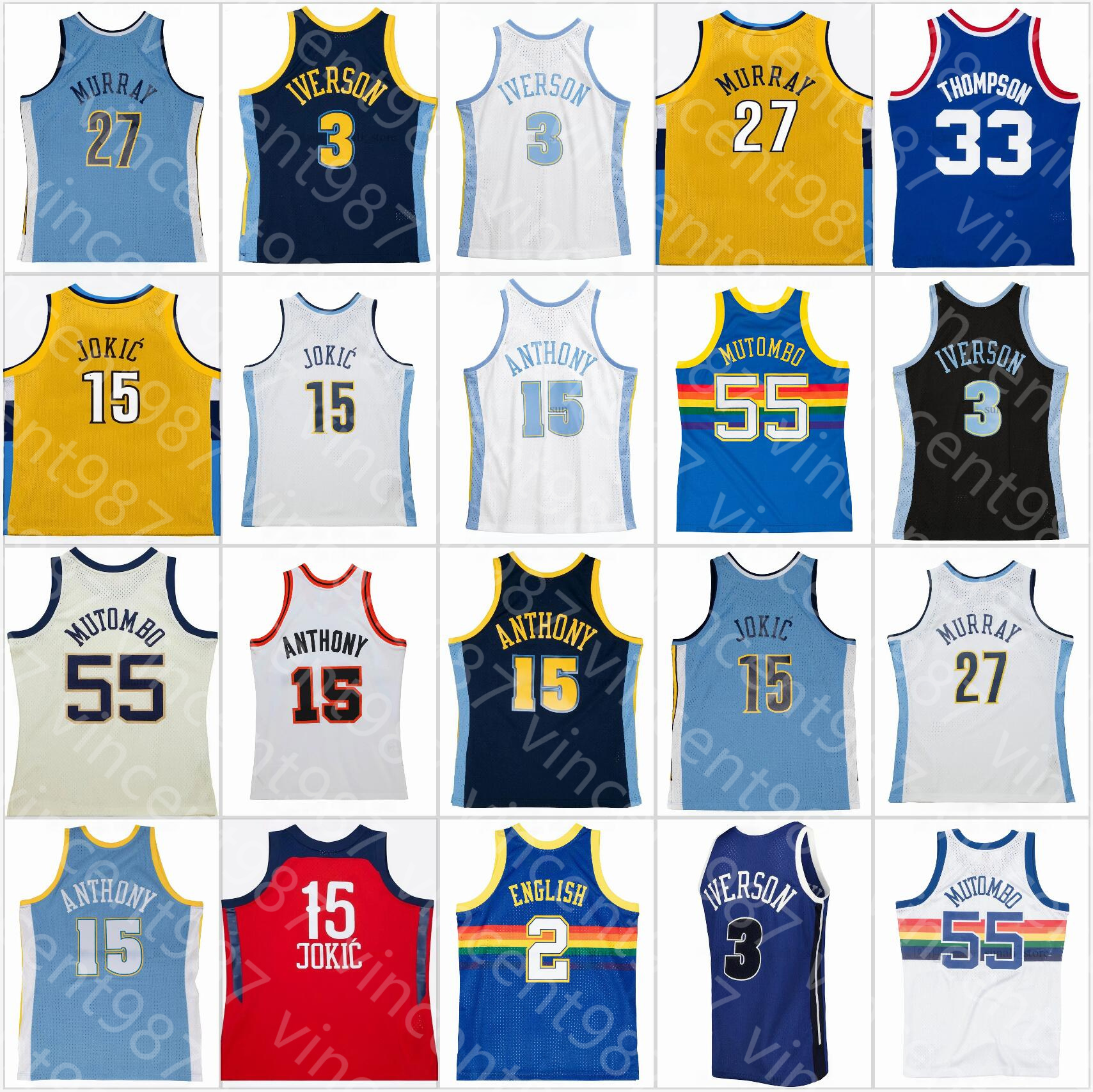 Stitched Retro Basketball Jersey Allen 3 Iverson Carmelo 15 Anthony Nikola 15 Jokic Jamal 27 Murray Dikembe 55 Mutombo Alex 2 English David 33 Thomp