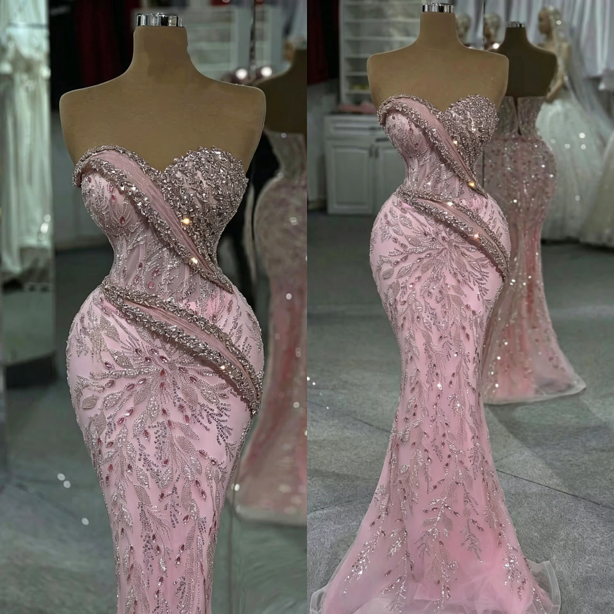 Exquisite Beaded Mermaid Prom Dress Sweetheart Strapless Evening Gowns Crystals Graduation Party Customized Reception