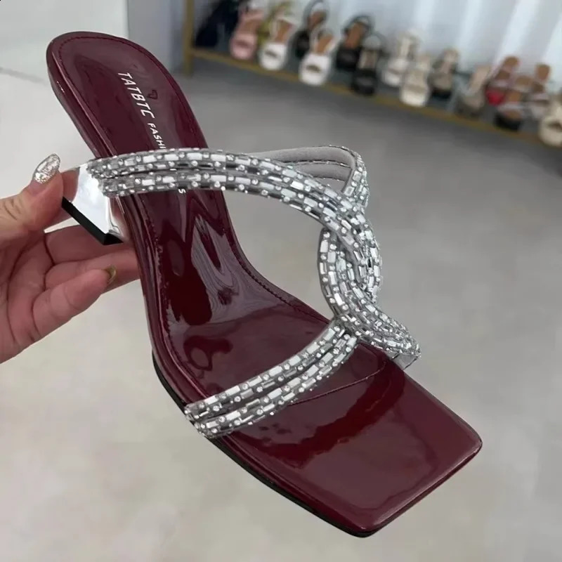 Summer Fashion Womens Slippers High Quality Solid Color Womens Shoes Outdoor Banquet Trendy High Heel Fashion Slippers 260625