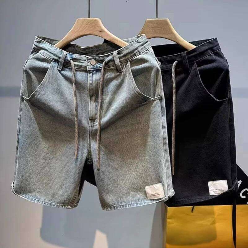 2026 Mens Straight Leg Blue Denim Summer Casual Five Inch Beach Shorts Thin Lightweight Y2K Vintage Japanese Relaxed Fit 26Y0625