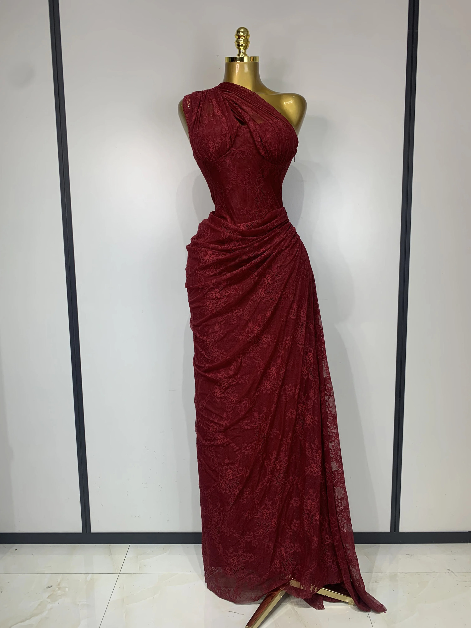 Vintage Red Color Women Off The Shoulder Sexy Lace Bodycon Long Dress Celbrity Elegant Evening Party Cocktail Club 260625