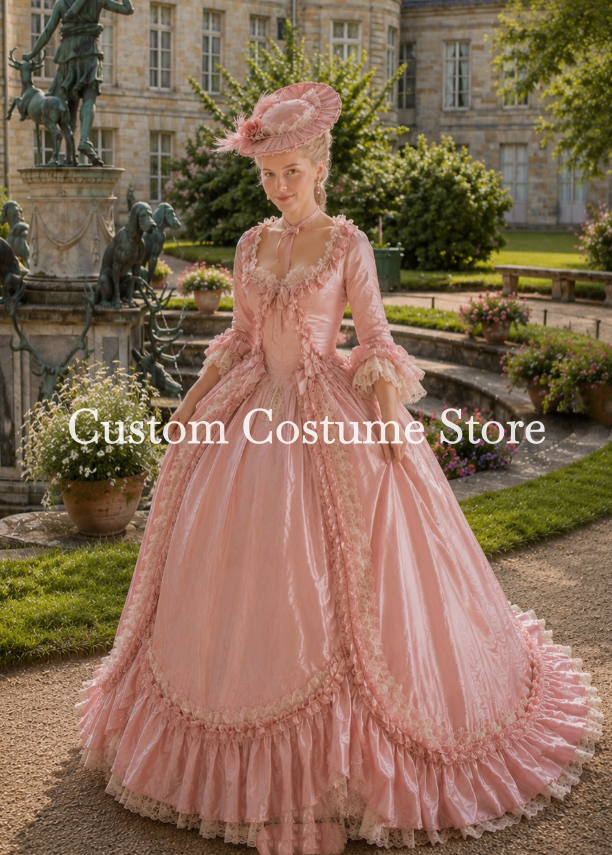 Pink Victorian History Costume Prom Party Dresses Marie Antoinette Tea-time Fantasy Rococo Evening Gown Masquerade Customized
