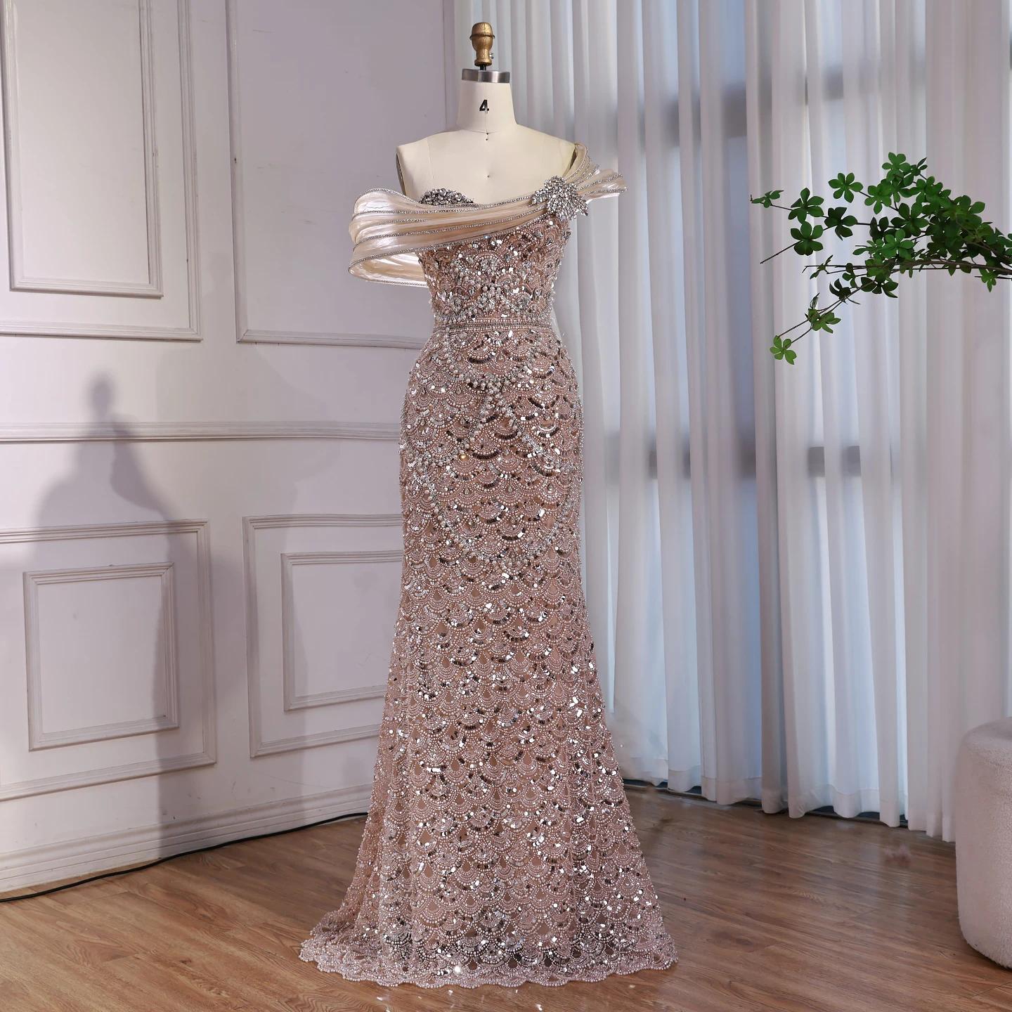 Evening Dresses Luxury Nude Beading Off Shoulder Mermaid Gowns for Women Formal Party Prom gowns Custom Made color/size Robe De Soiree