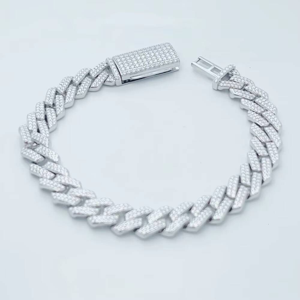 Wholesale Miami Iced Out Bling Moissanite 12mm Curb Cuban Link Bracelet Women Hiphop Bracelet