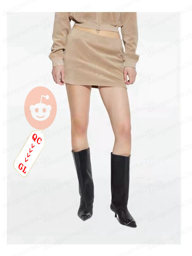Y2K Streetwear Velvet Skirts Luxury Brand Logo Rhinestone Khaki Short Skirt Women Elegant Slim Fit Bodycon Pencil Skirt Designer Clothes Faldas J-image-1112113153