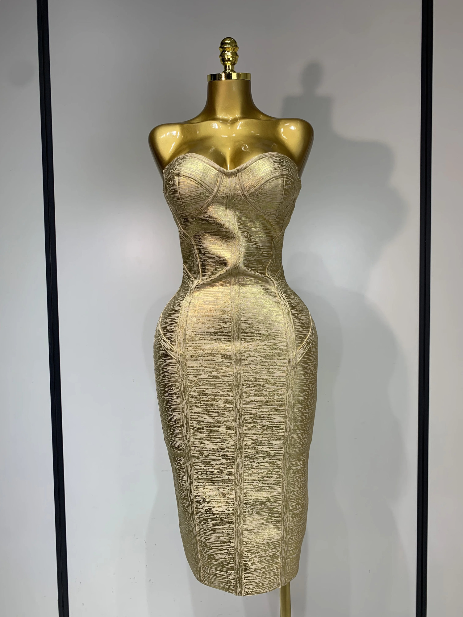 Women Sexy Gold Strapless Bodycon Bandage Dress Fashion Celebrate Evening Party Birthday Wedding Guest Dress 260624