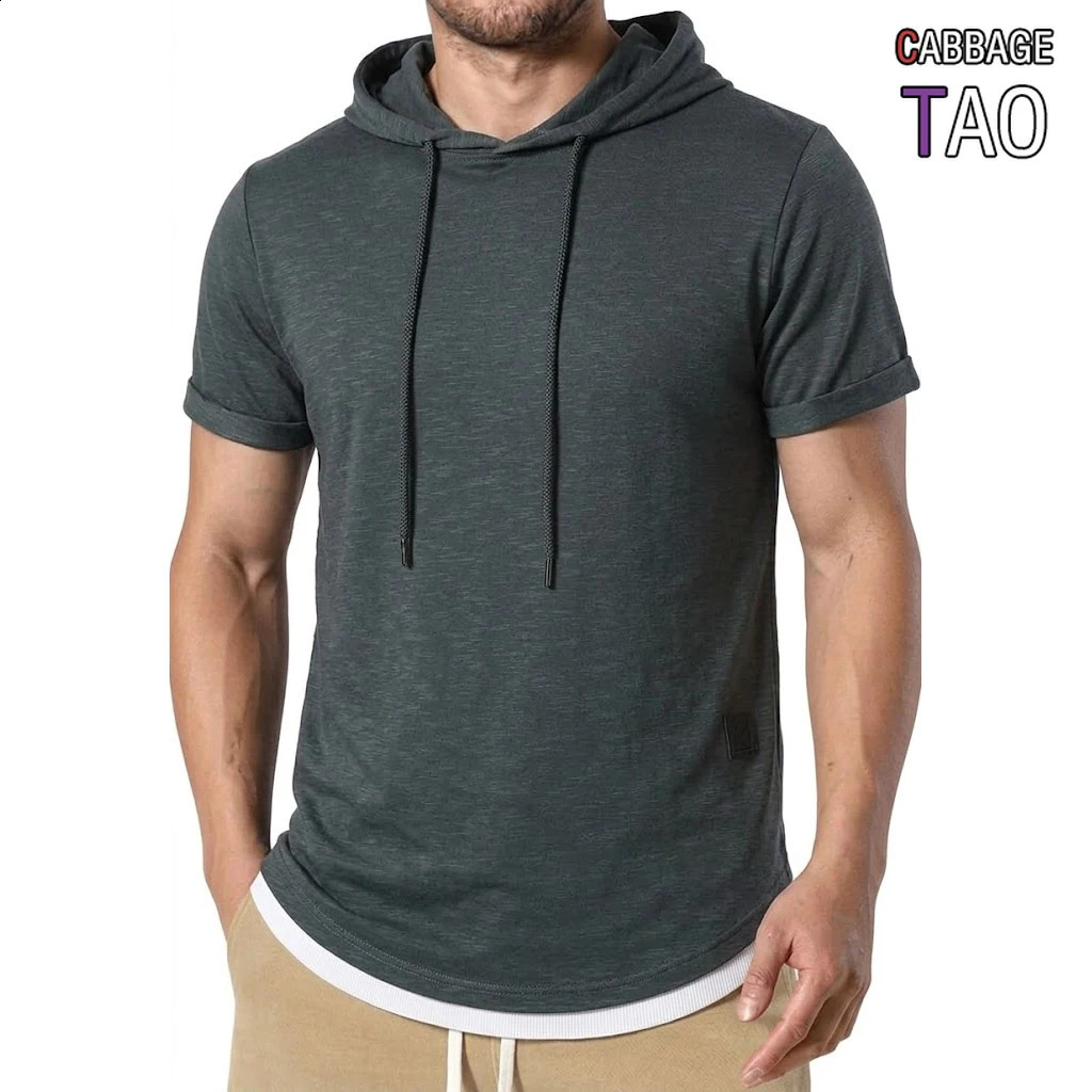 Mens Korean Short Sleeve Hoodies Casual Lightweight Pullovers Breathable Thin Sweatshirts for Summer Streetwear and Gym Tops 260625