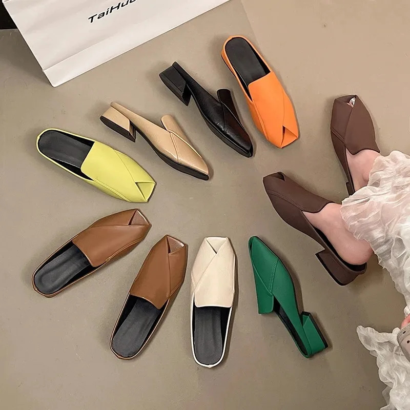 Fashionable Selling Square Toe Comfortable Thick Heel Fish Mouth Womens Slippers Summer Elegant Plus Size Casual Slippers 260625