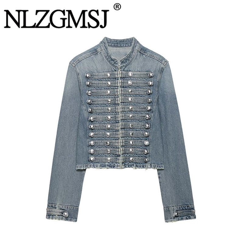 NLZGMSJ Women Casual Denim Jacket 2026 Spring Long Sleeve Single Breasted Stand Collar Short Coat Female Crop Top Y2K 260615