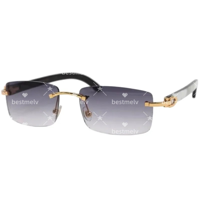 Designer Unisex Buffalo Horn Rimless Sunglasses Natural Black White Stripes Mens Sunglasses Womens Sunglasses Zonnebril Heren Outdoor UV Protection