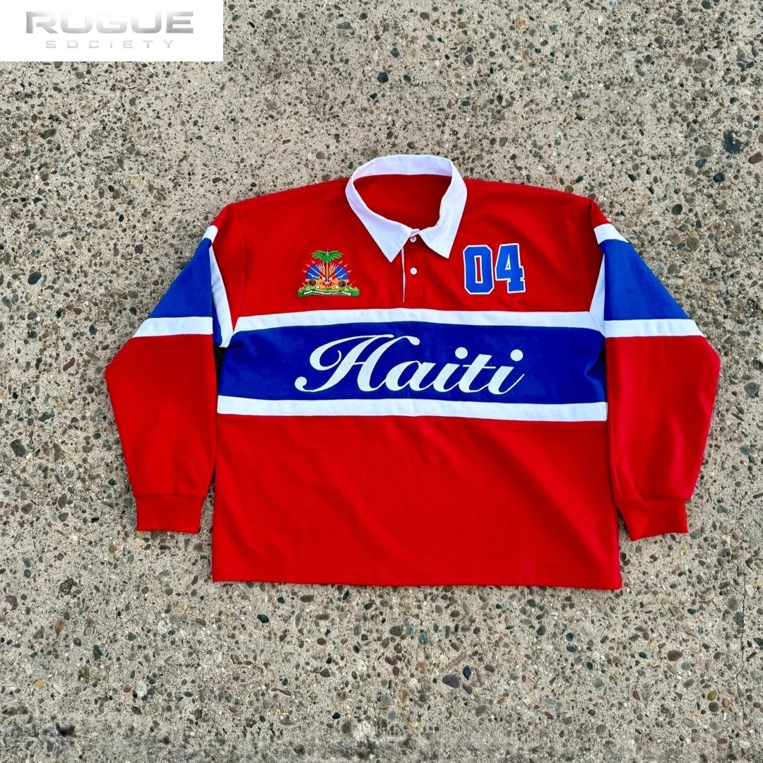 Mens Polo Vintage Shirt Long Sleeve Block Red Blue White Harajuku Unisex Casual Loose Fit Streetwear Preppy Sports Fashion Y2k 260624
