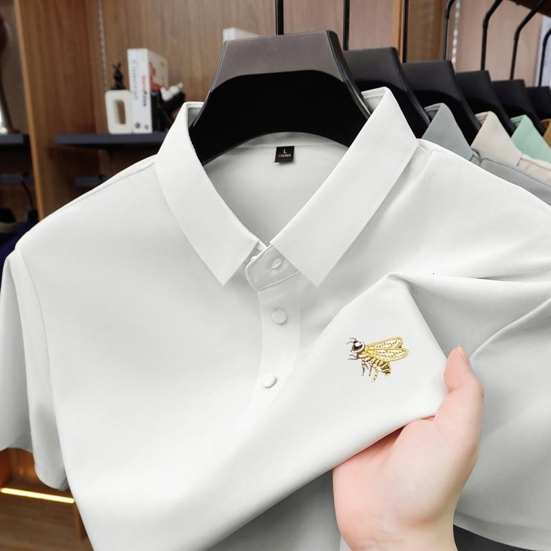 Little Bee 2026 Summer Seamless Nylon Embroidered Short-Sleeve Men's Business Casual Turn-Down Collar Comfortable Trendy Polo Shirt