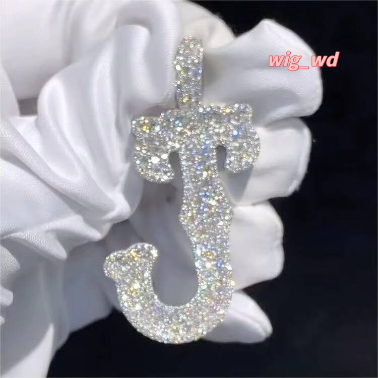 Custom 925 Silver Moissanite Fully Iced Hip Hop Bling Diamond Initial J Pendant & Charm