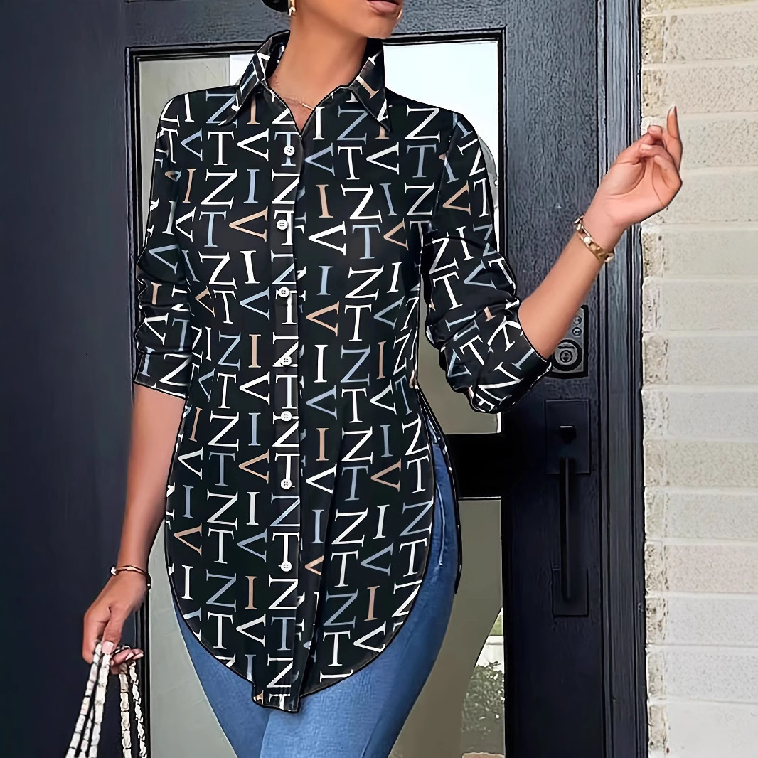 Designer 2026 New European And Luxury American Shirts For Popular On , Long-sleeved, Slit, Printed Women's Blouses Free Shipping