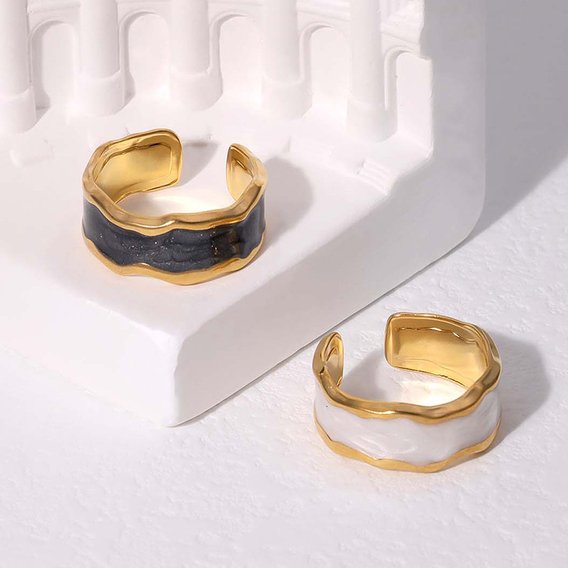 Minimalist Stainless Steel Open Adjustable Rings Multi Styles 18K Gold Plated Enamel Oil Drip Heart Irregular Hammered Band Women Anti Tarnish Finge