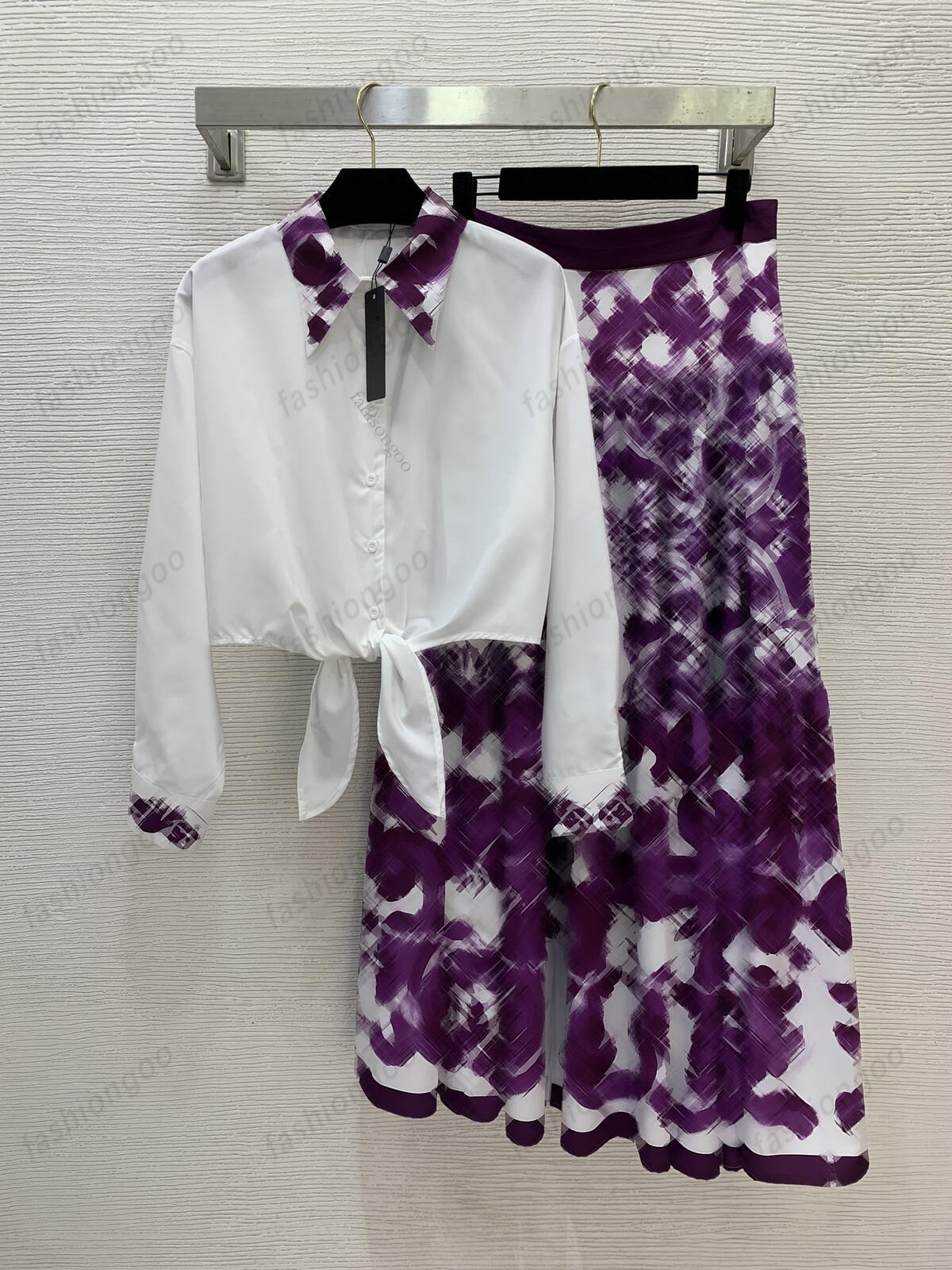 women skirt set brand summer 2pcs lapel shirt set fashion logo blouse two-piece flowe printing skirts vacation designer high waist skirt suit Jun 23