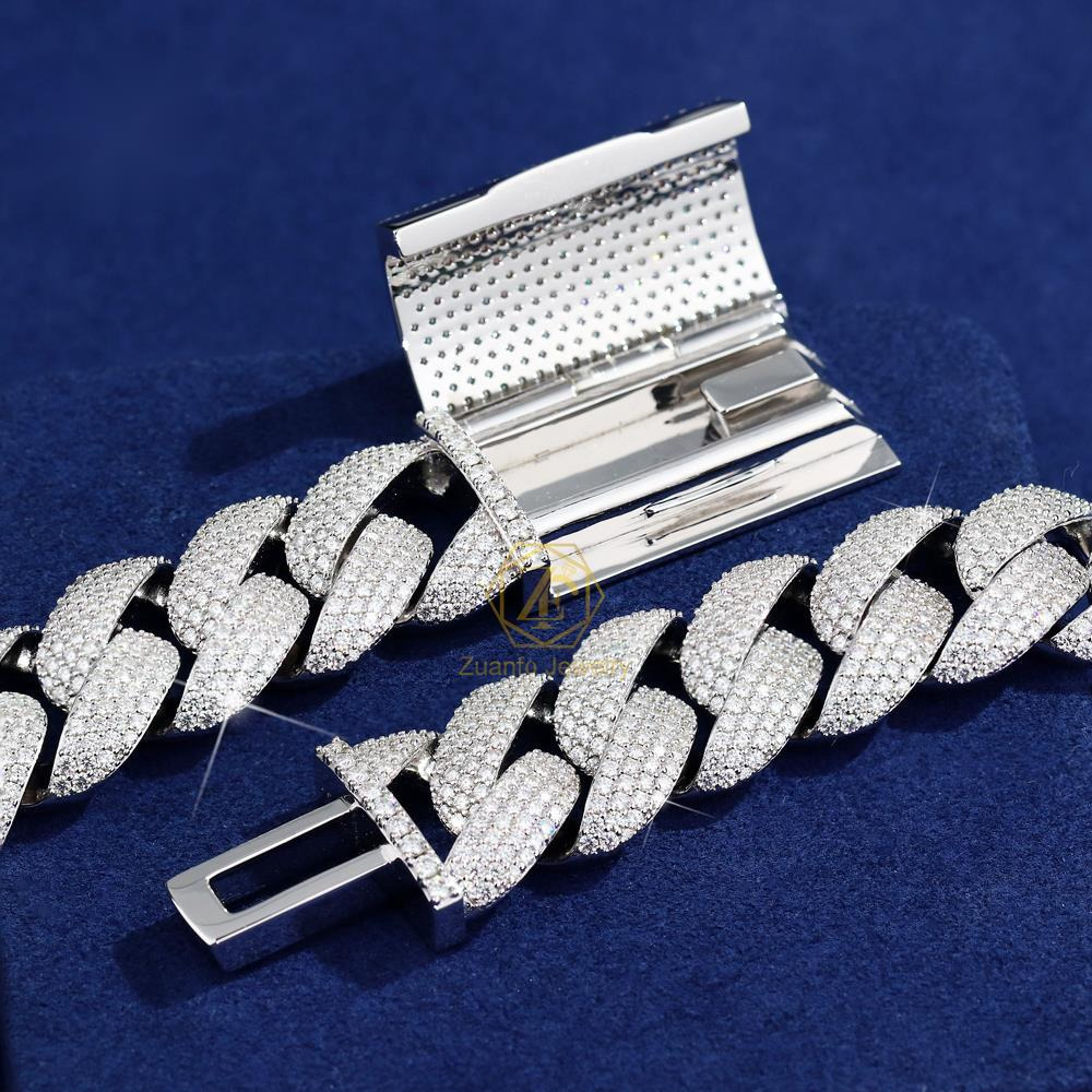 Punk Style 925Silver Rhodium Plated Iced D VVS1 Moissanite 12mm-24mm Cuban Chain Necklace Name Custom for Gift Party Daily GRA