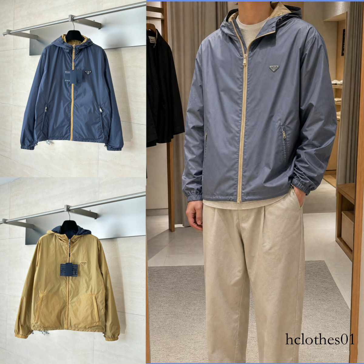 Designer jacket 26SS autumn new model double-sided hooded functional trench coat jacket with metal triangle logo